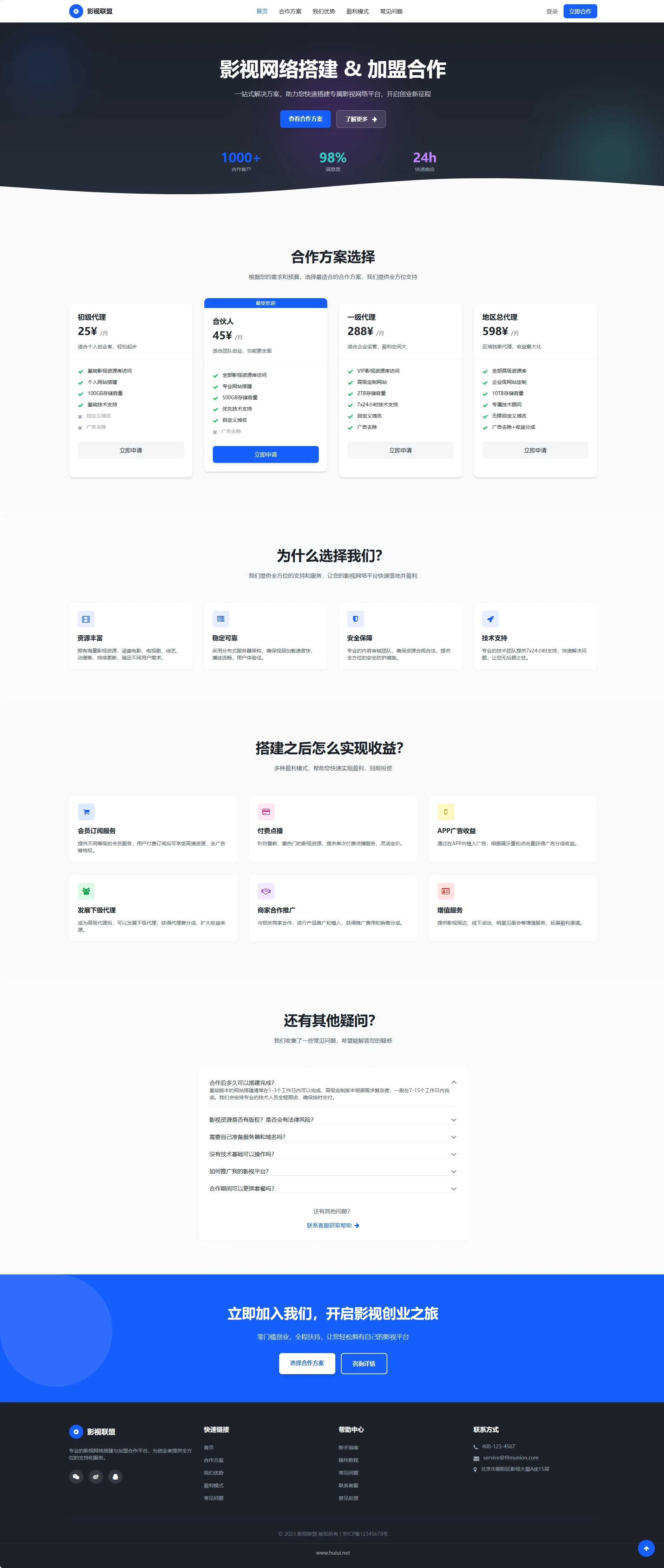 合作伙伴展示与联系——必备合作页源码